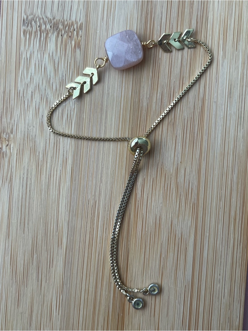 Gold-Plated Adjustable Bracelet with Pink Stone Accent
